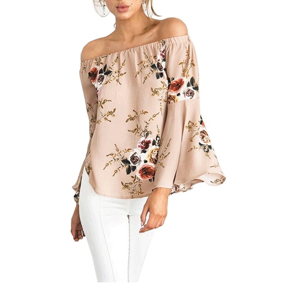 Floral Off The Shoulder Bell Sleeve Blouse - Picture 2 of 7